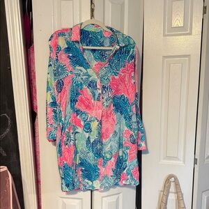 Lilly Pulitzer Pink and Blue Floral Swim Coverup